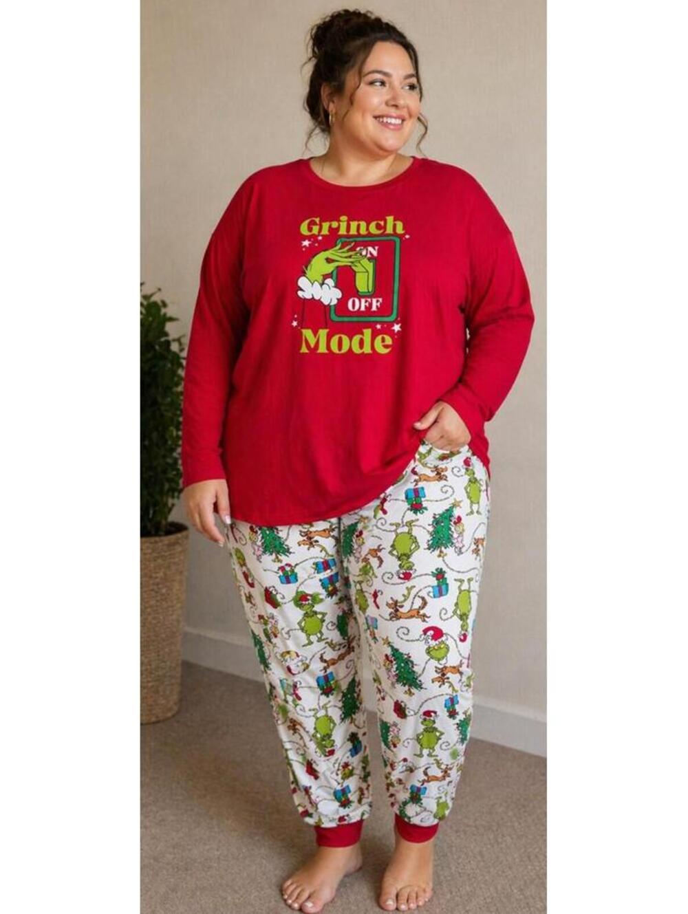 Grinch Mode 3X Plus Sz Holiday Christmas Pajama Set 22W-24W